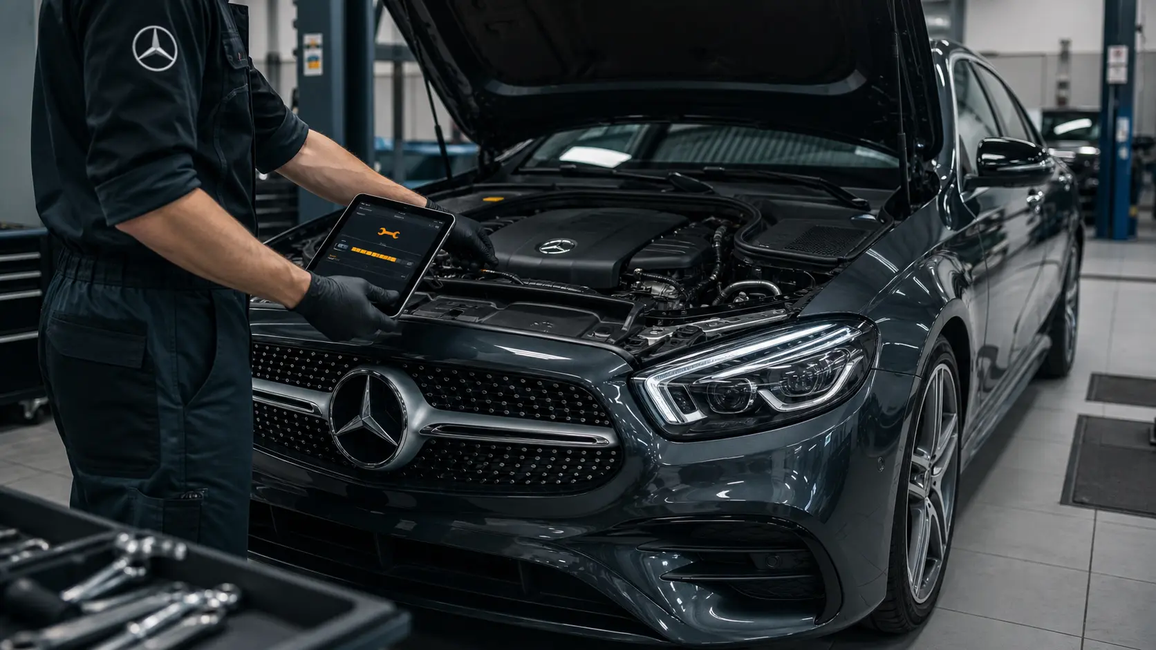 Revisão programada Mercedes com diagnóstico do sistema ASSYST